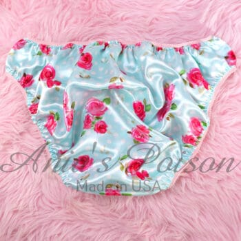 Ania's Sissy Satin Full Cut panties Blue Polka Dot Floral Stiff Satin Men's Bikini sz XXL - Image 2