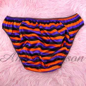 Ania's Sissy Satin Full Cut panties Halloween Stripe Purple Orange Black Men's Bikini sz XXL - Image 2