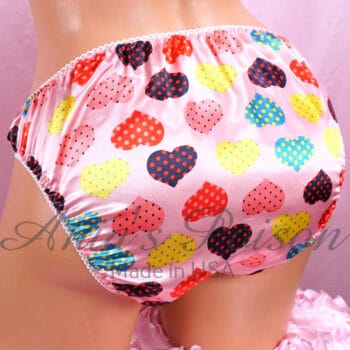 Ania's Sissy Satin Full Cut panties Pink Polka Dot Hearts Men's Bikini sz M/L - Image 4