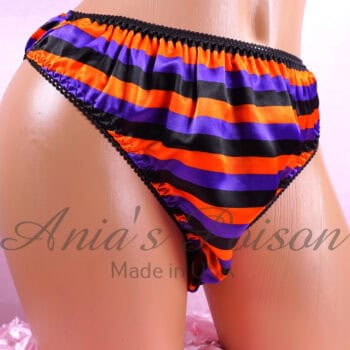 Ania's Sissy Satin Full Cut panties Halloween Stripe Purple Orange Black Men's Bikini sz XXL - Image 3