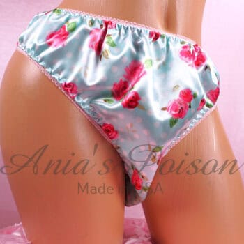 Ania's Sissy Satin Full Cut panties Blue Polka Dot Floral Stiff Satin Men's Bikini sz XXL - Image 3