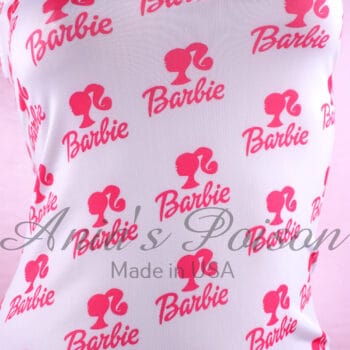 Super Stretchy unisex Spandex 4 way stretch Romper sz Plus Dolly Pink and White Print Teddy onesie with mushroom gusset - Image 3