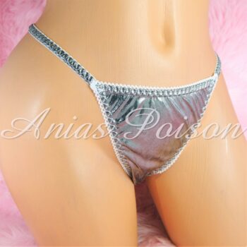 Ania's Sissy women's panties 2 Pieces - Satin Pink bunny and metallic foil Triangle thong - Image 5