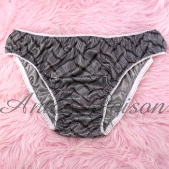 Ania's Sissy Butter Soft Satin Full Cut Gray and Gold Metallic panties Men's Bikini sz M/L