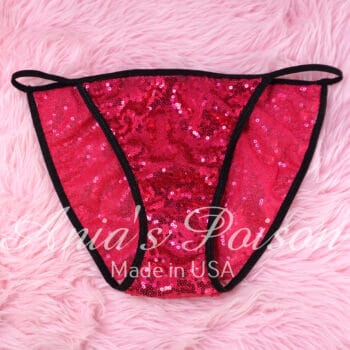 Ania's Sissy women's string Bikini Hot Pink Sparkle Sequin shiny panties sz 7 - Image 4