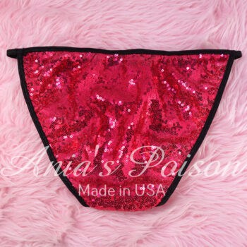 Ania's Sissy women's string Bikini Hot Pink Sparkle Sequin shiny panties sz 7 - Image 5