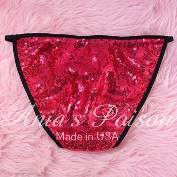 Ania's Sissy women's string Bikini Hot Pink Sparkle Sequin shiny panties sz 7 - Image 5