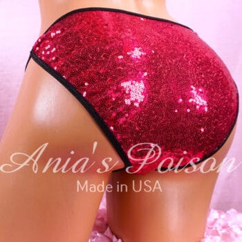 Ania's Sissy women's string Bikini Hot Pink Sparkle Sequin shiny panties sz 7 - Image 2