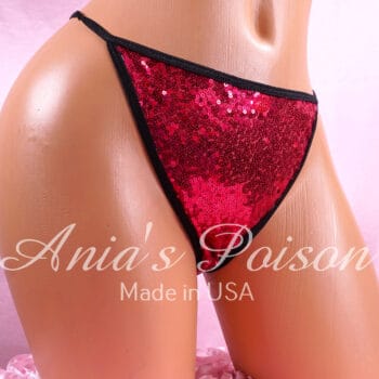 Ania's Sissy women's string Bikini Hot Pink Sparkle Sequin shiny panties sz 7 - Image 3