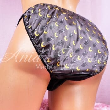 Ania's Sissy Satin string Halloween panties Black Cats and moons shiny wetlook men's panties sz XL - Image 2