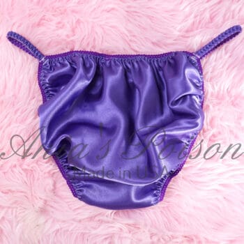 Ania's Sissy Satin string bikini Purple with SISSY sparkle text shiny wetlook men's panties sz XXL - Image 3