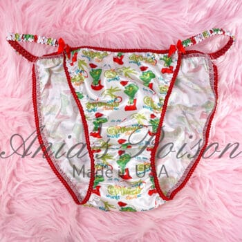 Ania's Sissy women's string Bikini Christmas Grouch Duchess Cut shiny panties sz 7 - Image 3