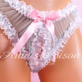 Ania's Sissy Nylon Fully Open frilly Lacy crotchless low cut unisex humiliation panties One Size only - Image 5