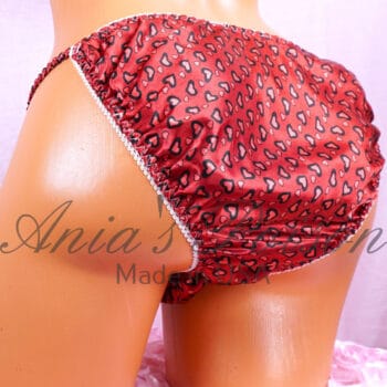 Ania's Sissy Valentine's string Bikini Satin Red Hearts shiny wetlook men's panties sz M - Image 2
