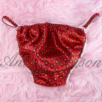 Ania's Sissy Valentine's string Bikini Satin Red Hearts shiny wetlook men's panties sz M - Image 4