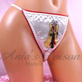 Ania's Sissy white Satin string Bikini 2 Piece Duchess Cut shiny wetlook WOMEN'S character print panties sz 5/S - Image 4
