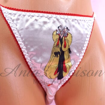 Ania's Sissy white Satin string Bikini 2 Piece Duchess Cut shiny wetlook WOMEN'S character print panties sz 5/S - Image 3