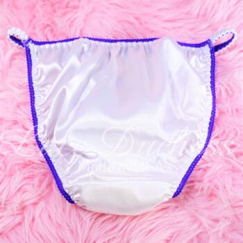 Ania's Sissy white Satin string Bikini 2 Piece Duchess Cut shiny wetlook WOMEN'S character print panties sz 5/S - Image 6
