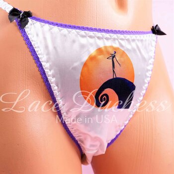 Ania's Sissy white Satin string Bikini 2 Piece Duchess Cut shiny wetlook WOMEN'S character print panties sz 5/S - Image 3