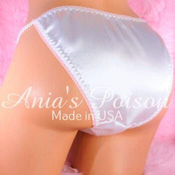 Ania's Sissy white Satin string Bikini 2 Piece Duchess Cut shiny wetlook WOMEN'S character print panties sz 5/S - Image 3