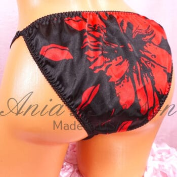 Ania's Sissy Brazilian Cut Panties Red Black Floral Satin Adjustable sides Cheeky Men's front lined panties - Image 2