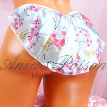 Ania's Sissy Satin G-string Blue Floral Skirted Lined Men's Pouch Thong sz M - Image 2
