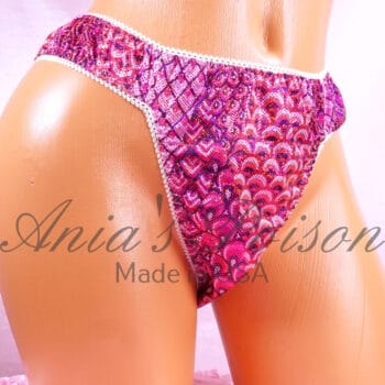 Ania's Sissy Spandex High Waisted T Back Thong Pink Metallic Foil Scales Sparkle Men's Panties sz S/M - Image 2