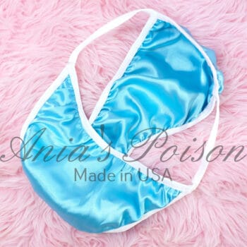 Ania's Sissy Brazilian Cut Satin Panties Blue Cheeky Men's front lined panties sz M - Image 4