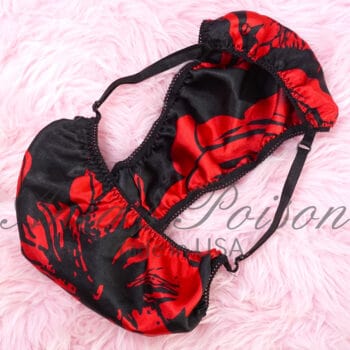 Ania's Sissy Brazilian Cut Panties Red Black Floral Satin Adjustable sides Cheeky Men's front lined panties - Image 4