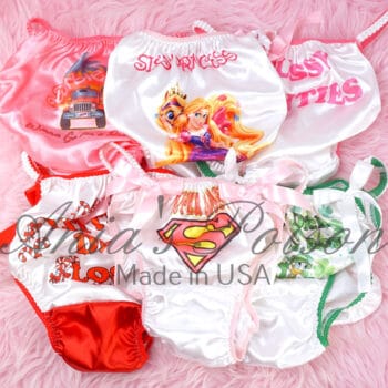Ania's Sissy Satin Panties 6 Piece Lot Custom Printed string bikinis shiny wetlook men's panties sz S