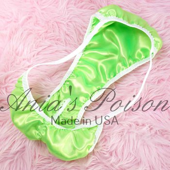 Ania's Sissy Brazilian Cut Satin Panties Neon Green Cheeky Men's front lined scrunched butt panties sz L - Image 2