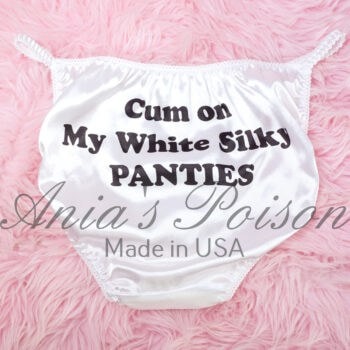 Ania's Sissy Satin string bikini White with Black naughty text shiny wetlook men's panties sz XL/8 - Image 3