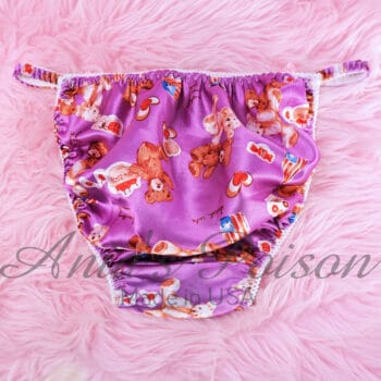 Ania's Sissy string Bikini Satin Purple Teddy Bears shiny wetlook men's panties sz M - Image 5