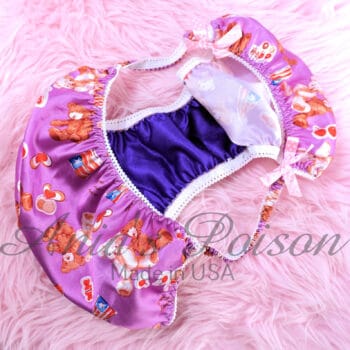 Ania's Sissy string Bikini Satin Purple Teddy Bears shiny wetlook men's panties sz M - Image 4