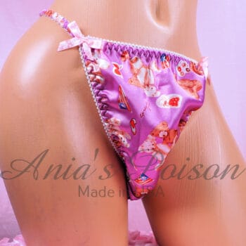 Ania's Sissy string Bikini Satin Purple Teddy Bears shiny wetlook men's panties sz M - Image 2