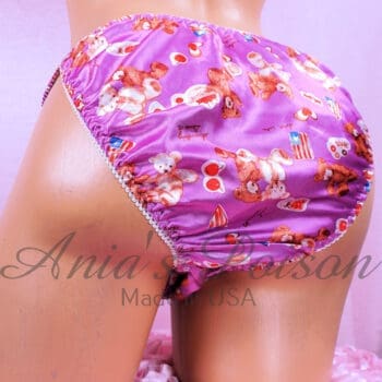 Ania's Sissy string Bikini Satin Purple Teddy Bears shiny wetlook men's panties sz M - Image 3