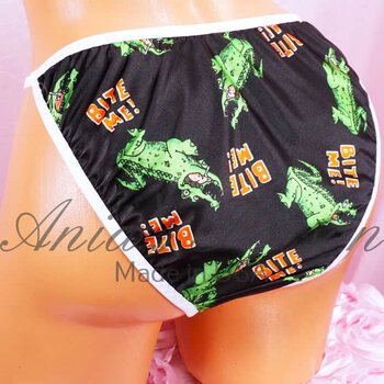 Ania's Sissy Brazilian Cut Satin Panties Black Cheeky Men's Bite Me alligator print panties sz XL - Image 3