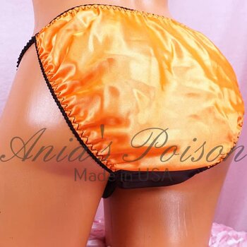 Ania's Sissy Satin Orange string Bikini Naughty Jack-o-lantern shiny wetlook men's panties sz M - Image 3