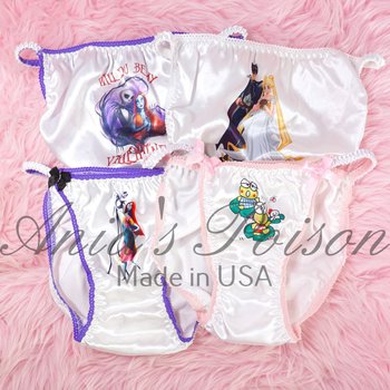 Ania's Sissy Satin Panties 4 Piece Lot Custom Printed string bikinis shiny wetlook women's panties sz 5