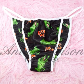 Ania's Sissy Brazilian Cut Satin Panties Black Cheeky Men's Bite Me alligator print panties sz XL - Image 6
