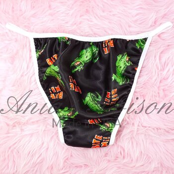 Ania's Sissy Brazilian Cut Satin Panties Black Cheeky Men's Bite Me alligator print panties sz XL - Image 5