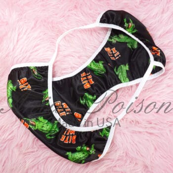Ania's Sissy Brazilian Cut Satin Panties Black Cheeky Men's Bite Me alligator print panties sz XL - Image 4
