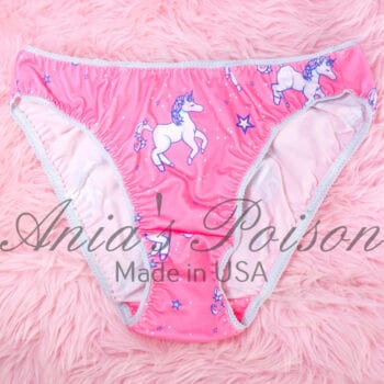 Ania's sissy 80s style Stretch Spandex Pink Unicorn print HIGH LEG CUT full bikini sz L