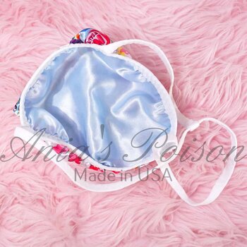 Ania's Sissy Satin G-string Little Rainbow Ponies print white lined Men's Pouch Thong sz Reg - Image 2
