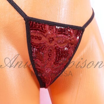 Ania's Teeny Tiny G String Panties itsy bitsy V back Sequin Sparkle Burgundy See Through Nothing There Dancer Thong sz Reg - Image 3