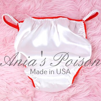 Ania's Sissy Satin White string Bikini Patriotic Tinkerbell shiny wetlook men's panties sz L - Image 3
