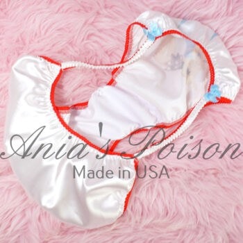 Ania's Sissy Satin White string Bikini Patriotic Tinkerbell shiny wetlook men's panties sz L - Image 2