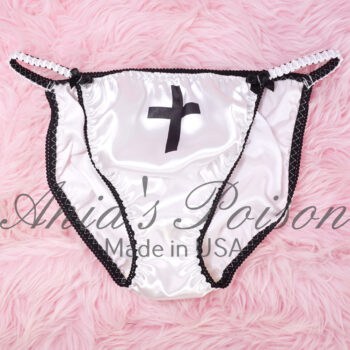 Ania's Sissy Satin White string Bikini Sinner Saint shiny wetlook men's Duchess Cut panties sz 8 - Image 6