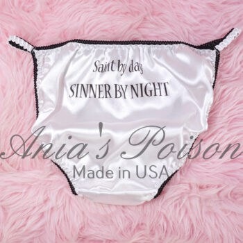 Ania's Sissy Satin White string Bikini Sinner Saint shiny wetlook men's Duchess Cut panties sz 8 - Image 5