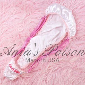 Ania's Sissy Satin Thong Naughty Peekaboo Text White satin adjustable sides men's panties One Size - Image 4